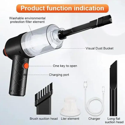 3 in 1 Portable Car Vacuum Cleaner with Blower | USB Rechargeable Wireless Handheld Car Vacuum Cleaner Traveling, Camping Reusable,Portable,Rechargeable