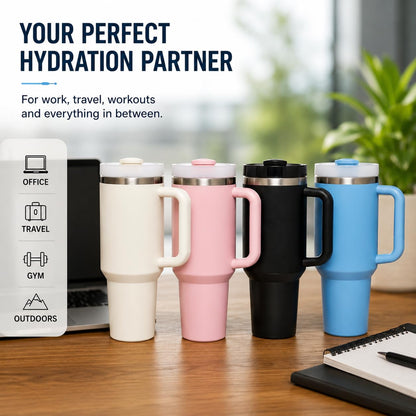Insulated Tumbler Mug – Large 1200ML Capacity with Handle & Straw