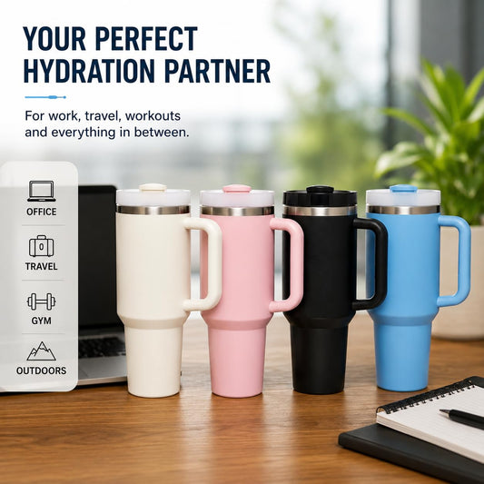 Insulated Tumbler Mug – Large 1200ML Capacity with Handle & Straw
