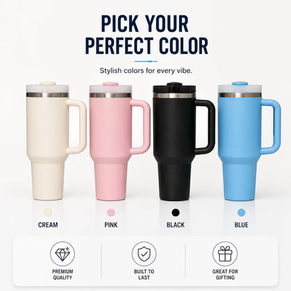 Insulated Tumbler Mug – Large 1200ML Capacity with Handle & Straw