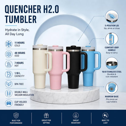 Insulated Tumbler Mug – Large 1200ML Capacity with Handle & Straw