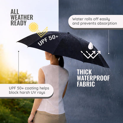 Mini Foldable Travel Umbrella | Black |UPF 50+ UV & Rain Protection | 3 Fold Compact | for Women, Men & Kids | Windproof, Waterproof, Pocket-Size with Storage Case