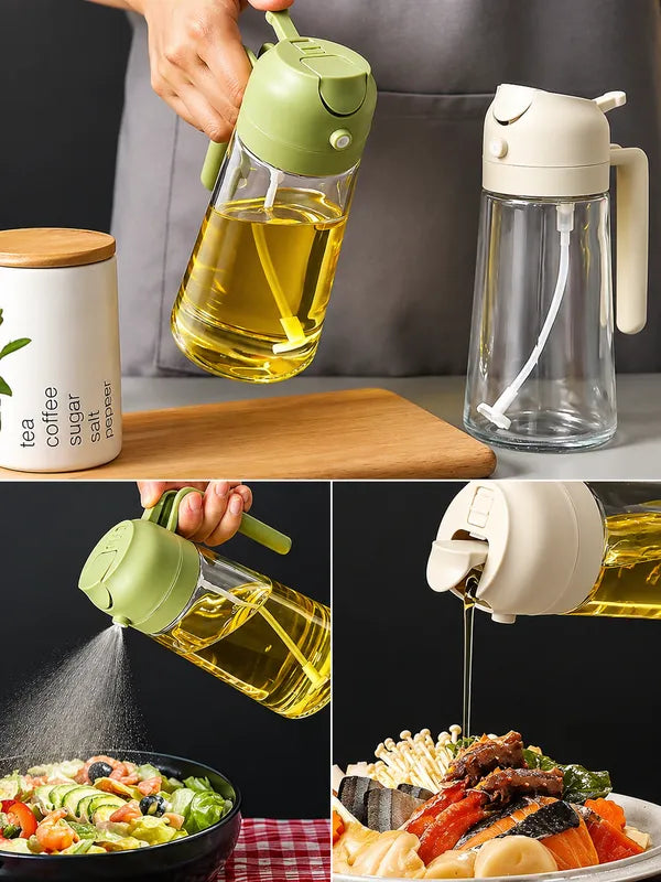 2-in-1 Oil Dispenser & Sprayer Bottle for Kitchen – Leakproof Glass Oil Spray Bottle for Cooking, Baking & BBQ