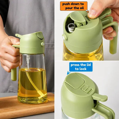 2-in-1 Oil Dispenser & Sprayer Bottle for Kitchen – Leakproof Glass Oil Spray Bottle for Cooking, Baking & BBQ