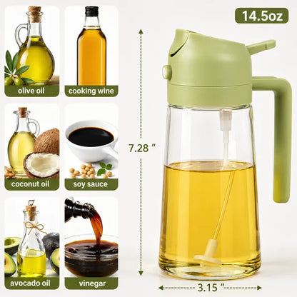 2-in-1 Oil Dispenser & Sprayer Bottle for Kitchen – Leakproof Glass Oil Spray Bottle for Cooking, Baking & BBQ