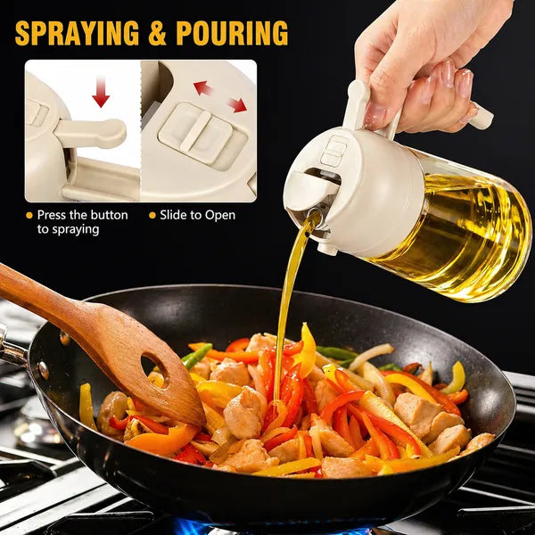 2-in-1 Oil Dispenser & Sprayer Bottle for Kitchen – Leakproof Glass Oil Spray Bottle for Cooking, Baking & BBQ