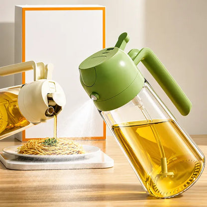 2-in-1 Oil Dispenser & Sprayer Bottle for Kitchen – Leakproof Glass Oil Spray Bottle for Cooking, Baking & BBQ